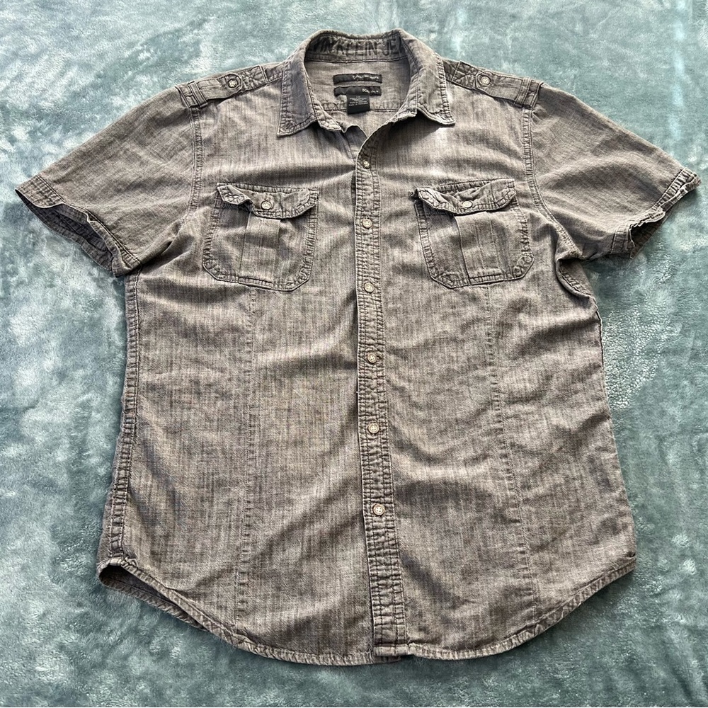 Calvin Klein Men's Casual Gray Denim Button Down Shirt